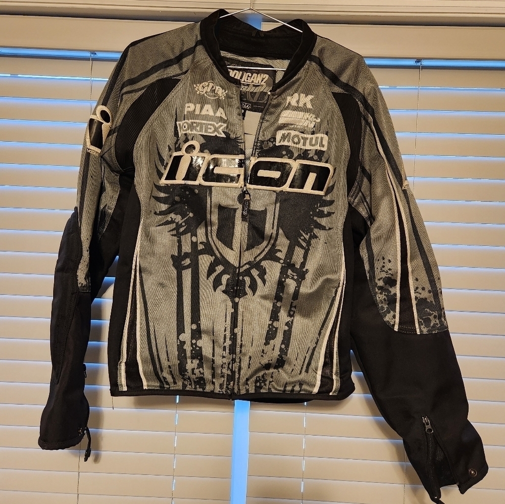 ICON HOOLIGAN 2 Threshold Men’s Medium Grey/Black Motorcycle Motorsport Jacket